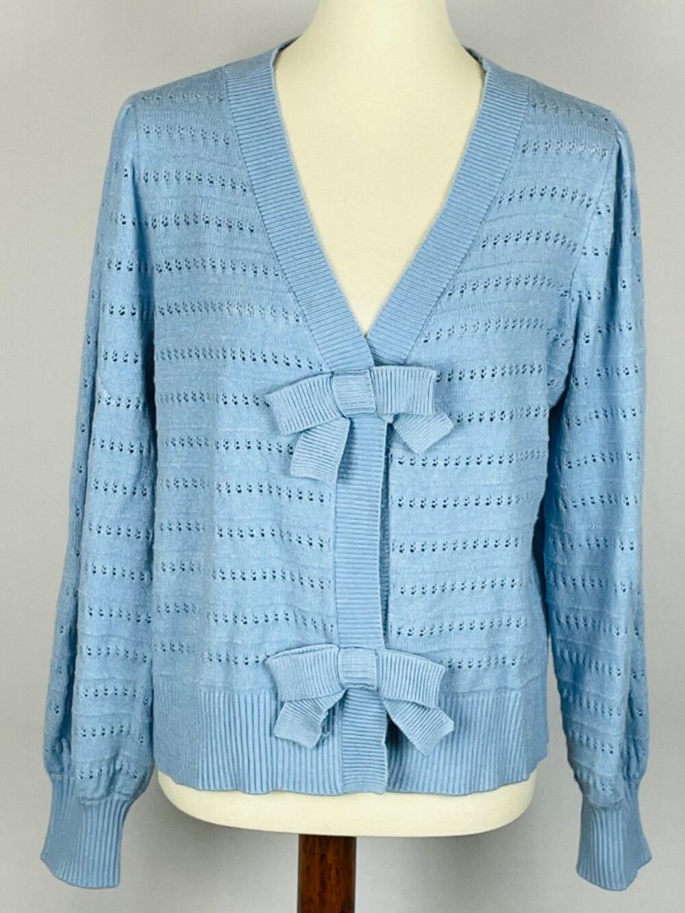Express V-Neck Bow Cardigan Sz L Powder Blue Y2K Coquette Balletcore Soft Girl